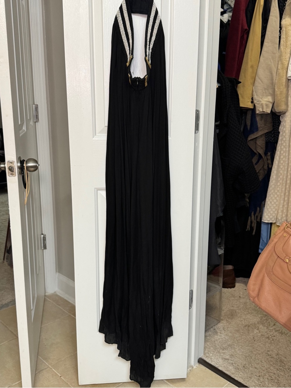 Sass & Bide Chevron Beaded Black Halter Maxi Dress